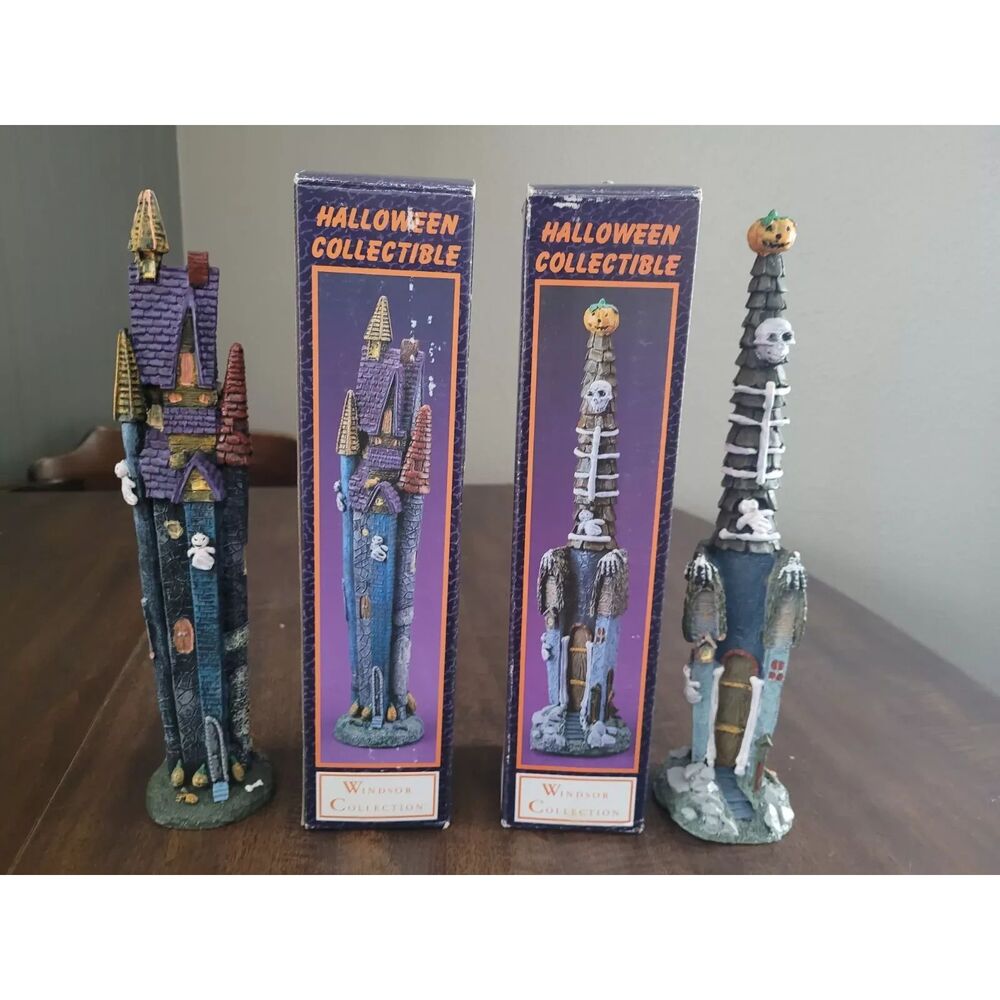 Windsor Collection Set of 2 Halloween Haunted House Tall 12"Collectibles w/Boxes